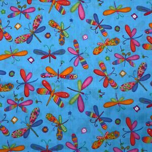 Dragonfly Patchwork Pattern Print on Blue by Fabric Traditions - 1/2 Yd - Bugs